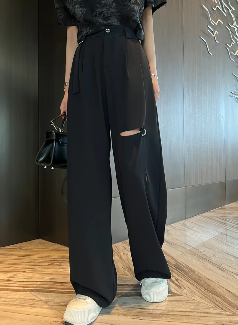 邓蕾婷【横空出世】显瘦气质高腰时尚休闲百搭黑色垂感阔腿裤