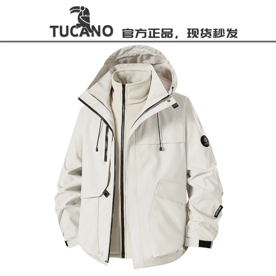 啄木鸟【官方】春秋冬季男女登山外套两件套连帽冲锋衣户外工装夹克