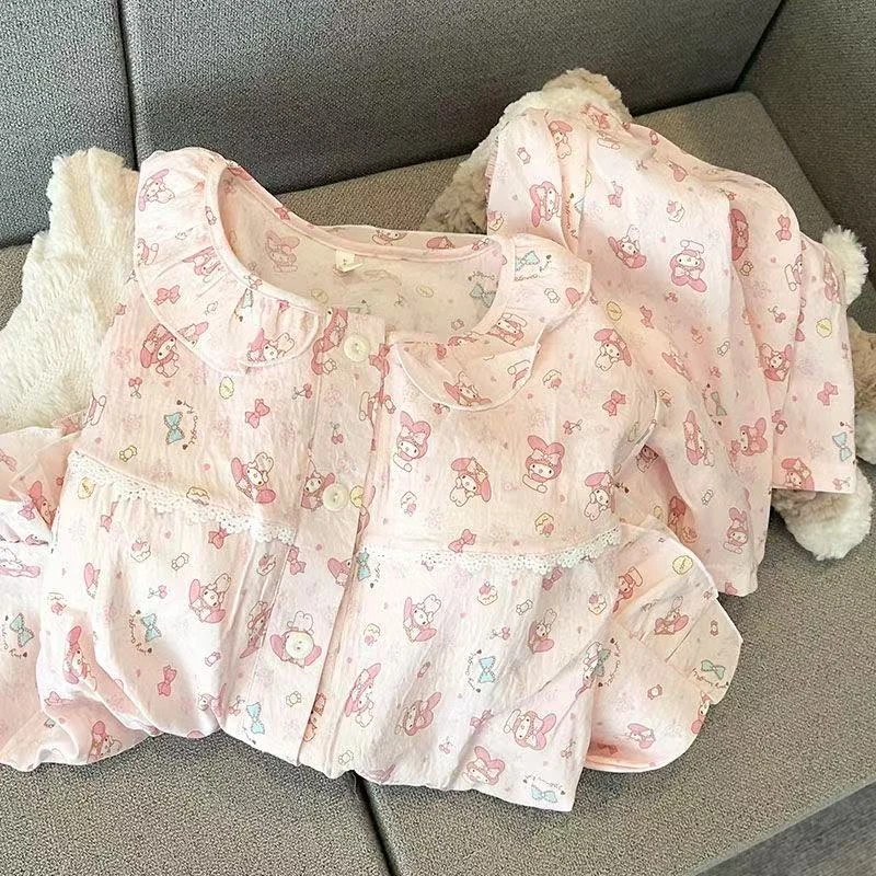 美乐蒂睡衣女夏天日系纯欲风可爱带胸垫云朵棉短袖短裤外穿家居服