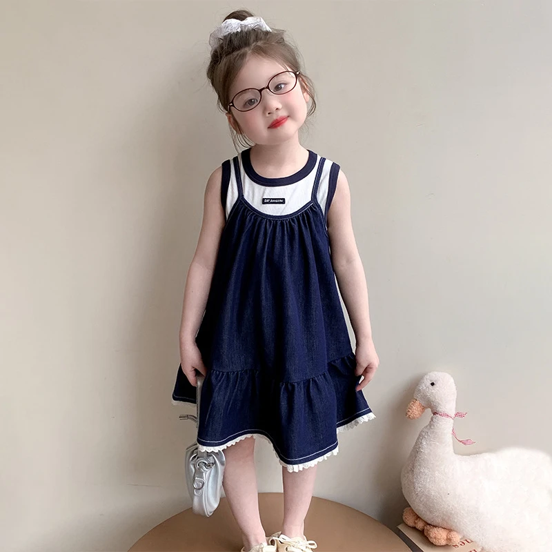 女童连衣裙2025新款夏装洋气牛仔吊带裙宝宝夏款公主裙两件套