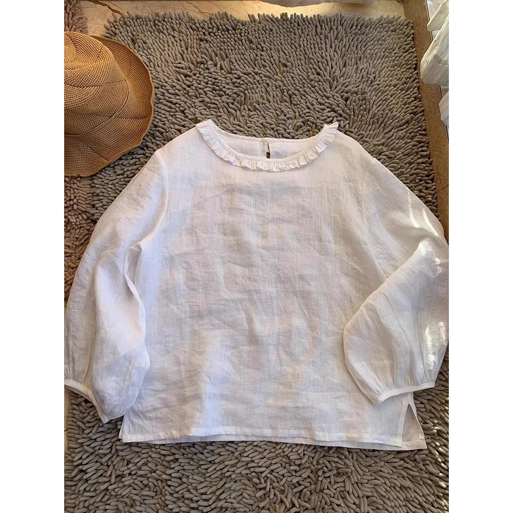 质感绝绝子！韩版白色木耳边衬衫女夏2025新款小个子轻薄透气上衣