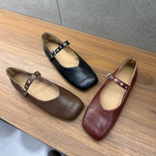 3119-1女鞋舒适棕色时尚气质方头百搭浅口低跟休闲软底