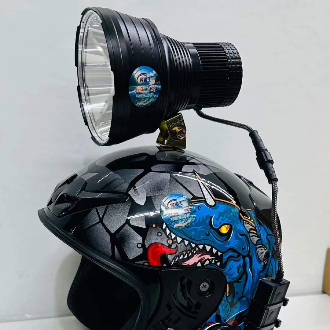 山海户外W450歼灭炮一体绿激光远射聚光头盔双控头灯外接12伏