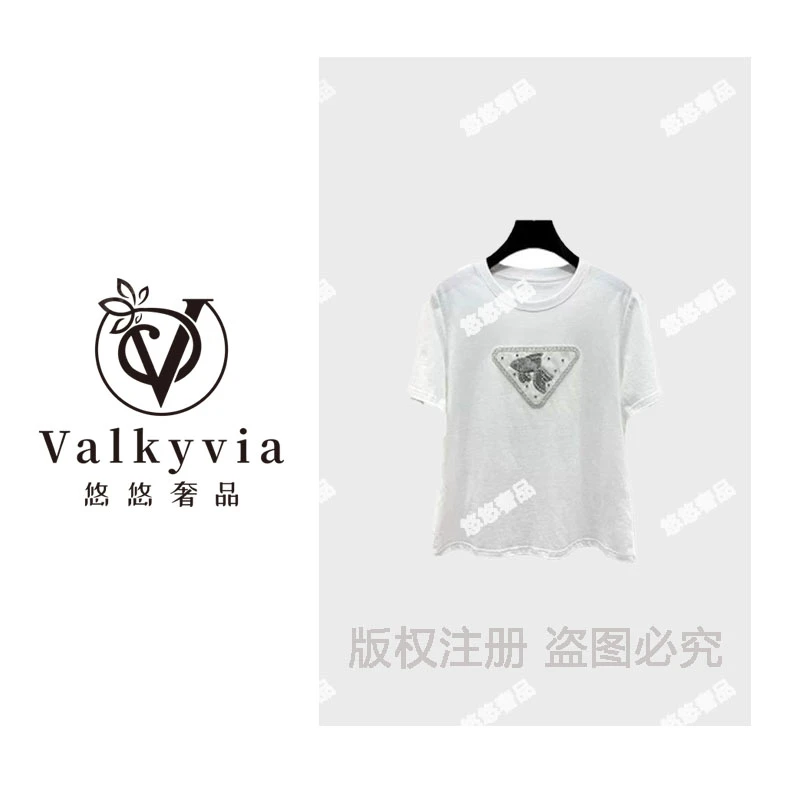 【Valkyvia/悠悠奢品】重工欧货透气舒适重工钉珠亮片短T恤L-054