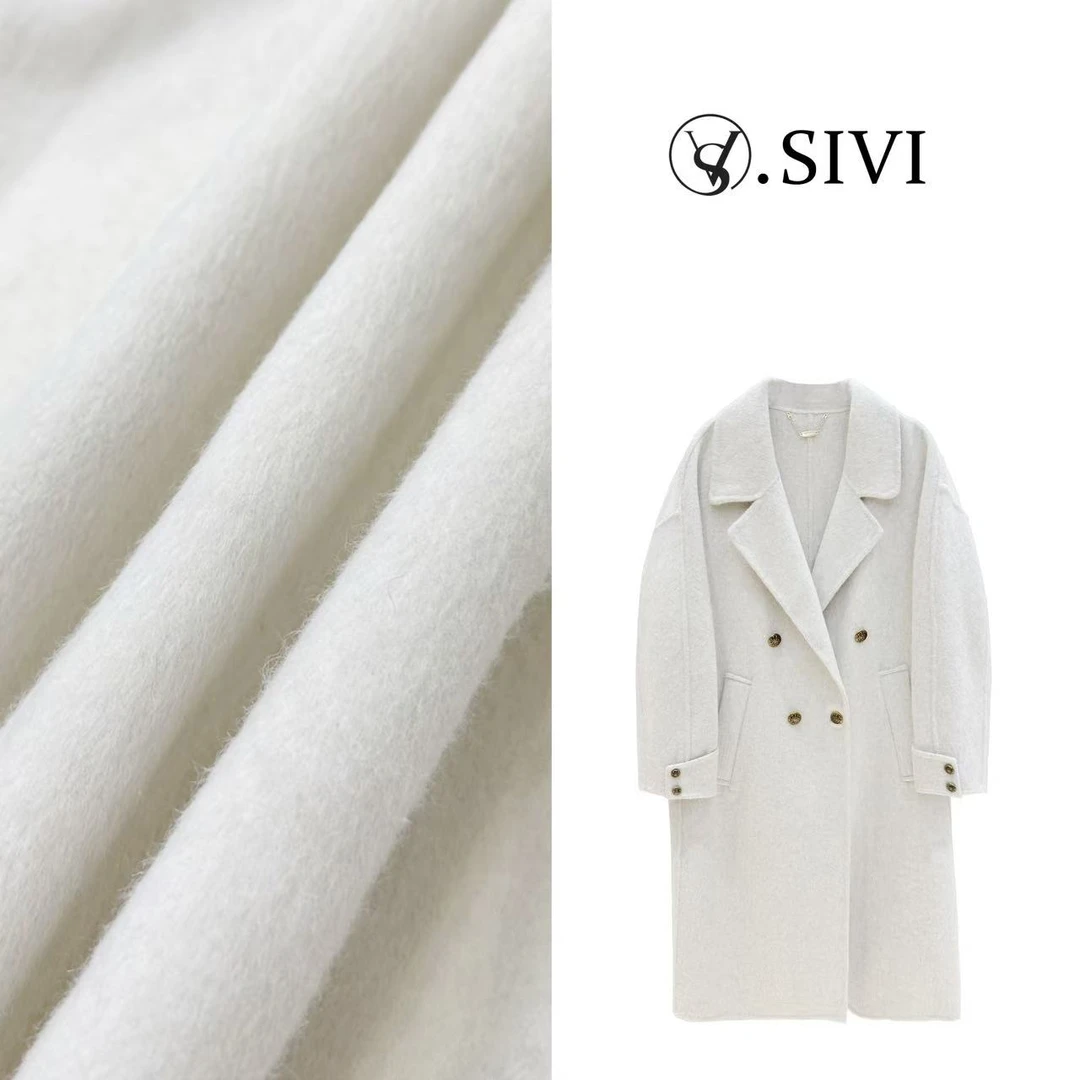熙薇【闲云白鹤】冬季新款时尚气质羊毛长款大衣外套YR81003