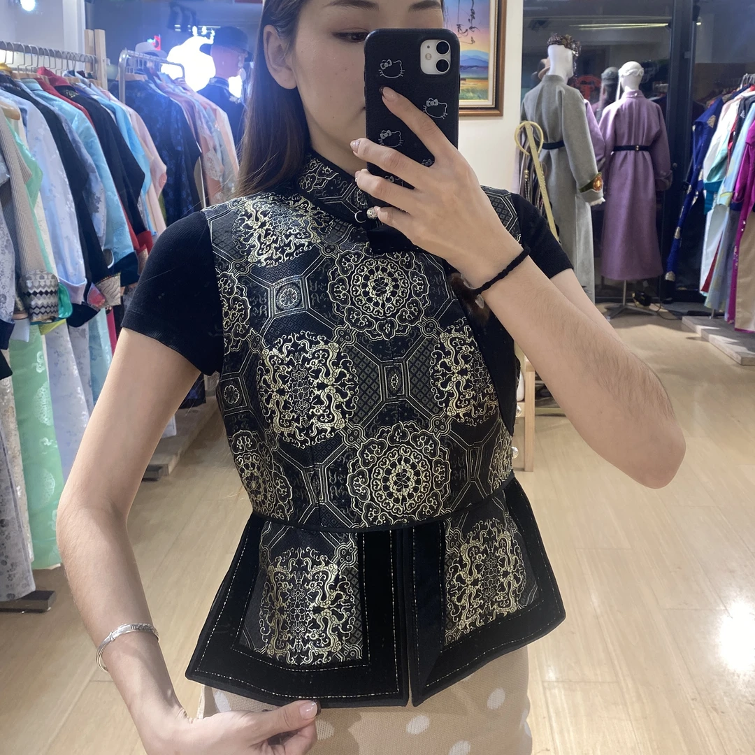 黑色立领手工民族风女士马甲秋季复古无袖外搭
