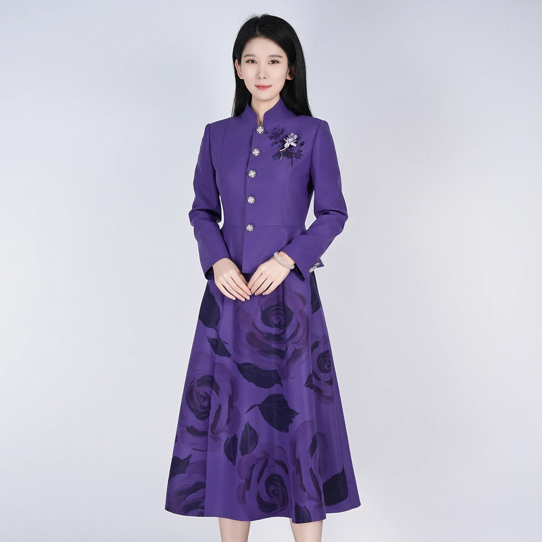 中式修身精致西服女士秋季气质紫玫瑰套装HCSS051055+HCSS051056