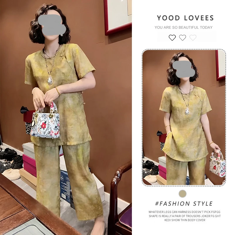 2025超火夏装一整套新中式国风年轻款盘扣改良唐装上衣裤子两件套