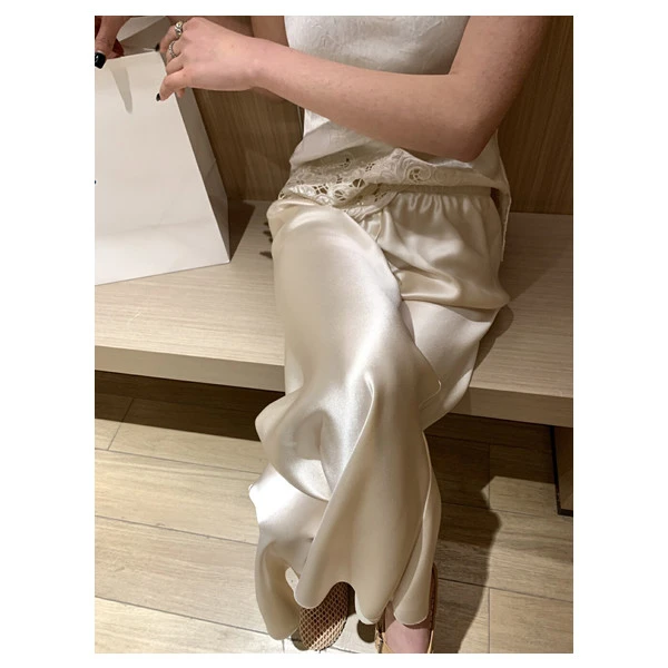 大掌柜推荐《流光醋酸裤》松紧腰高腰显瘦百搭垂感丝滑九分休闲裤