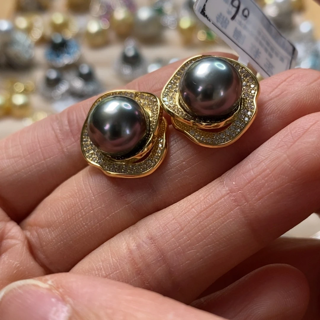 海水珍珠耳饰银S925镶嵌