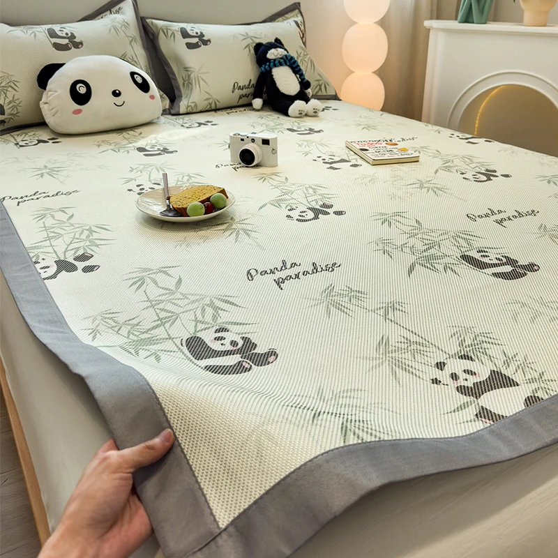 A类竹子熊猫凉席冰丝席夏天专用2025新款可机洗冰藤席床笠款软席