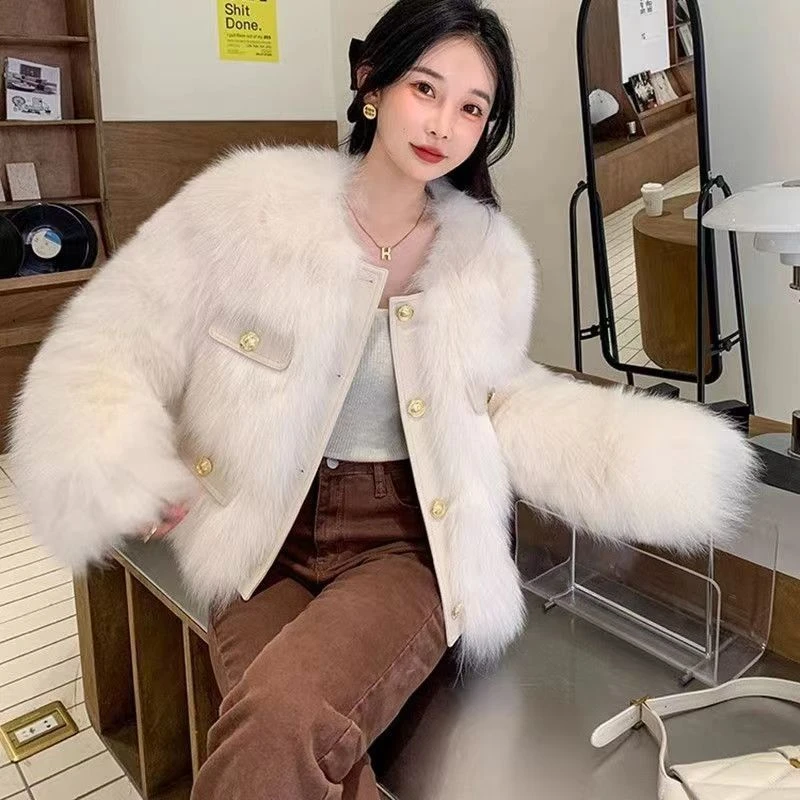 白色小香风外套女春2025秋冬新款重工轻奢小个子毛茸茸加厚短款