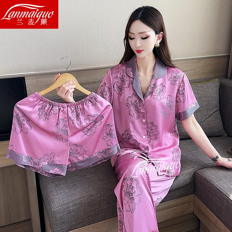 兰麦菓睡衣三件套春夏季女士套装2025新款国风家居服可外穿