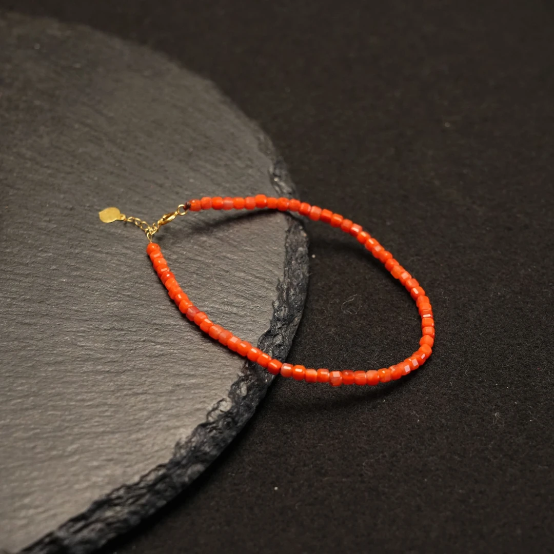 【柿柿如意】精品保山柿子18K金红南红小方糖手链 多样性发一