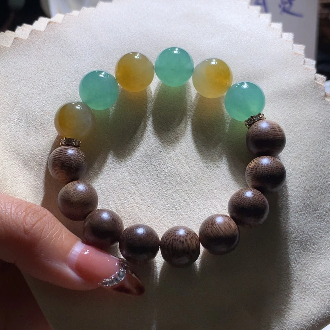 散珠翡翠复古黄加绿13m m