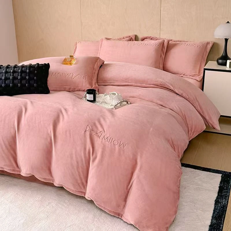 【直播展示为准】高端简约牛奶绒四件套加厚保暖床上用品冬季防静电