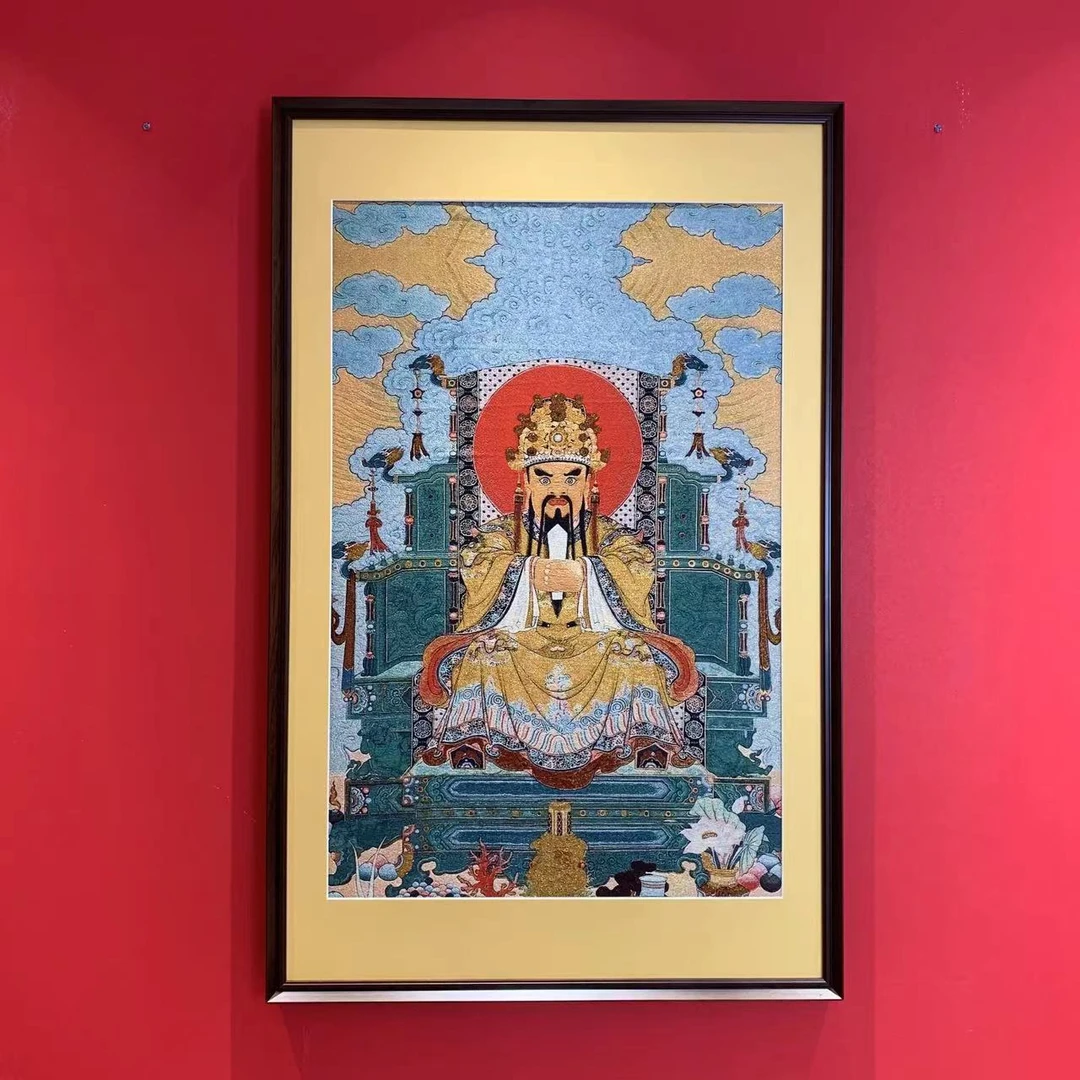 刺绣【龙五爷】挂画实木装裱茶室书房背景墙装饰画