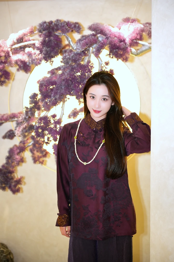 蓝大【花影】新中式桑蚕丝上衣7409