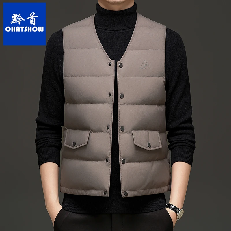 爆款白鸭绒男士V领羽绒马甲秋冬时尚薄款内搭外穿蓄热保暖背心男
