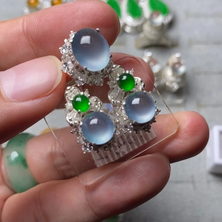 定制翡翠未镶嵌高冰玻天空蓝10.3mm