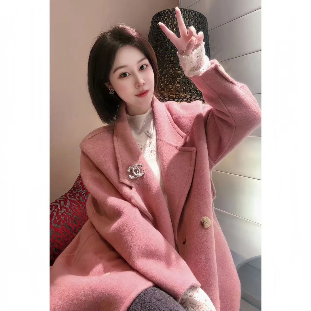 PINGTING.YE“绵羊毛”韩版气质减龄双面手工大衣外套PT3583