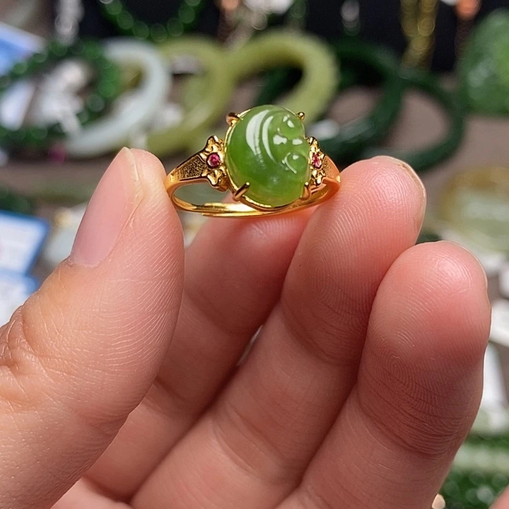 和田玉银S925镶嵌戒指