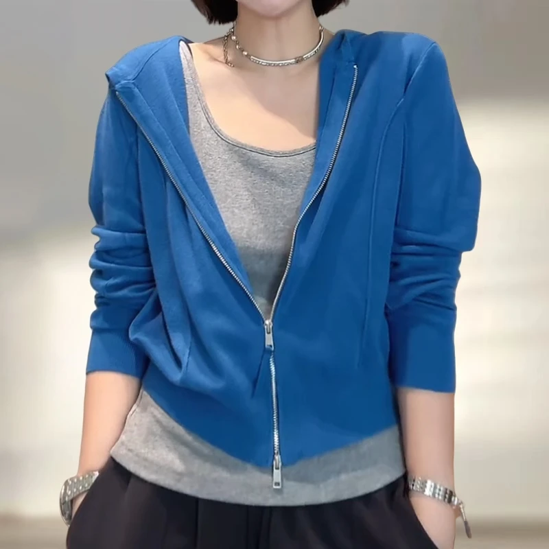 宽松连帽针织衫新款长袖上衣女2025年秋冬时尚款洋气独特小衫外套