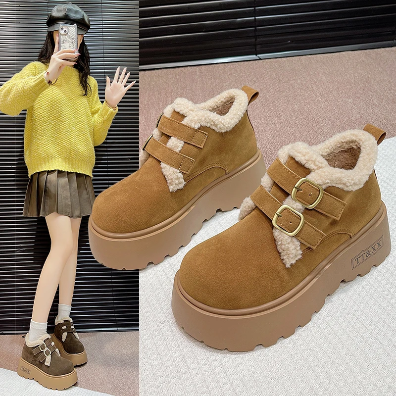 高帮厚底勃肯鞋女2025秋冬新款加绒加厚棉鞋英伦风复古百搭雪地靴