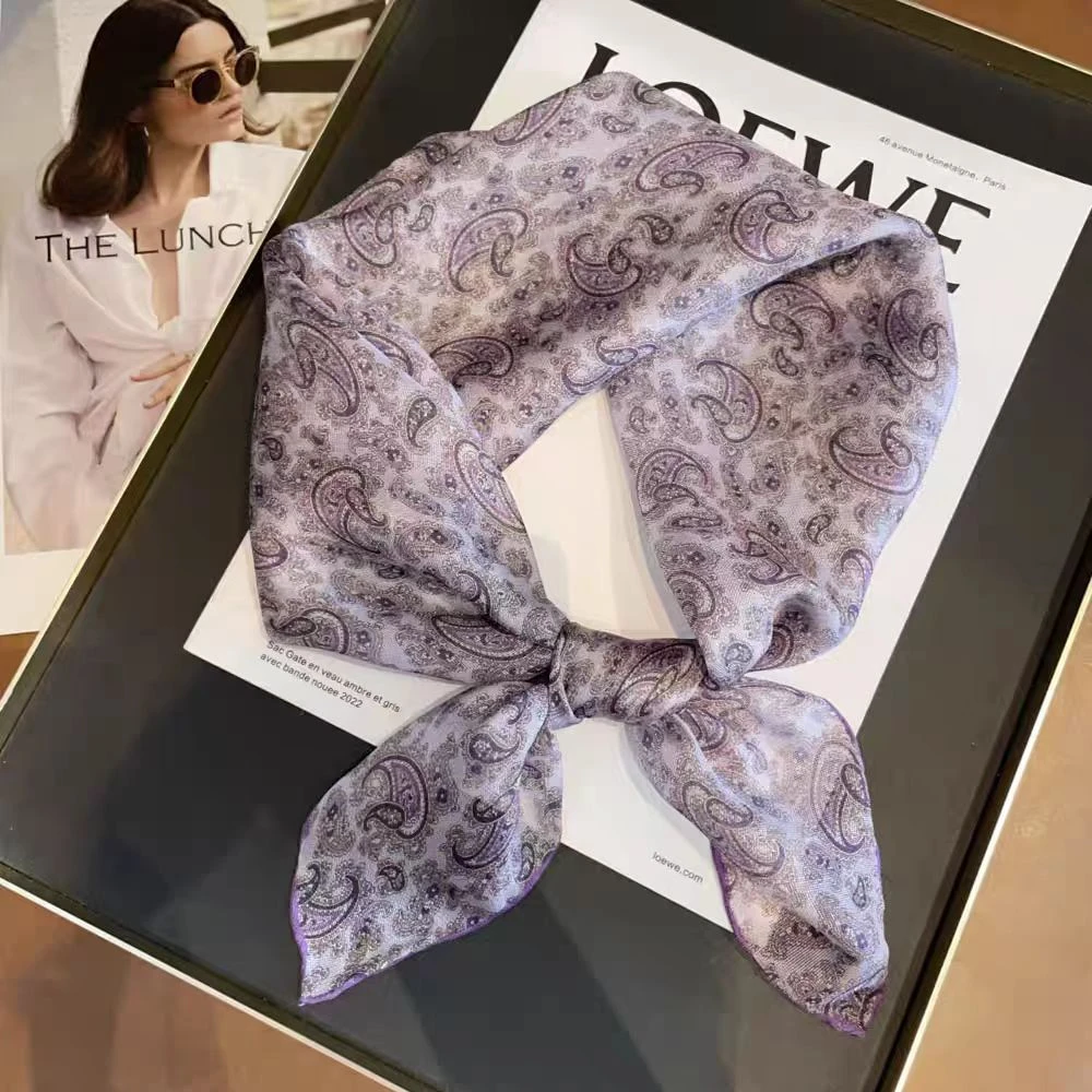 【紫色腰果】宫丽65x65cm6A纯100桑蚕丝夏秋西丽纱百搭薄款时尚方巾