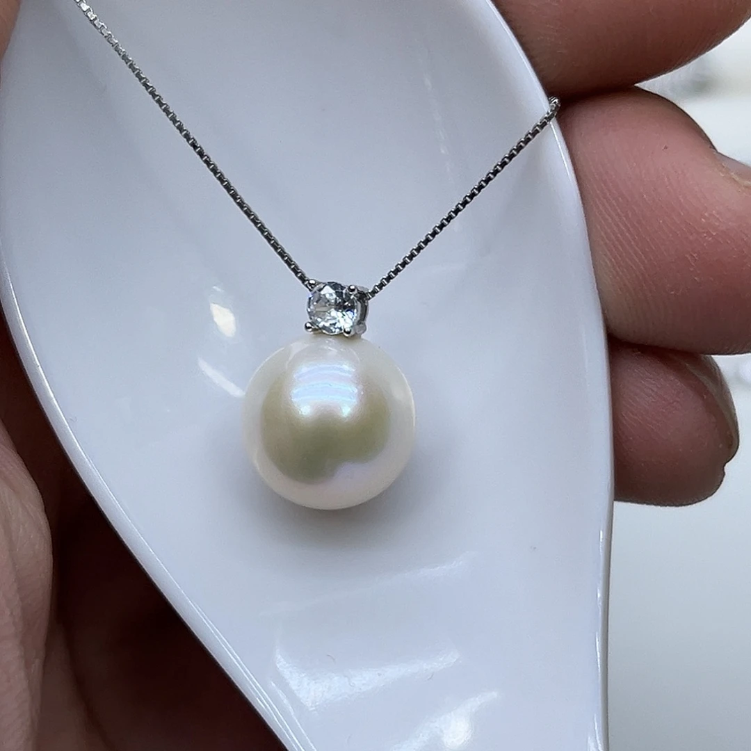 清***柳淡水珍珠银S925镶嵌颈饰