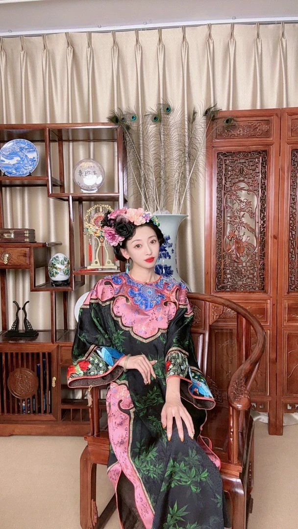 花田囍柿双叠如意夏天香云纱长袍手工刺绣清宫复刻单层No退No换