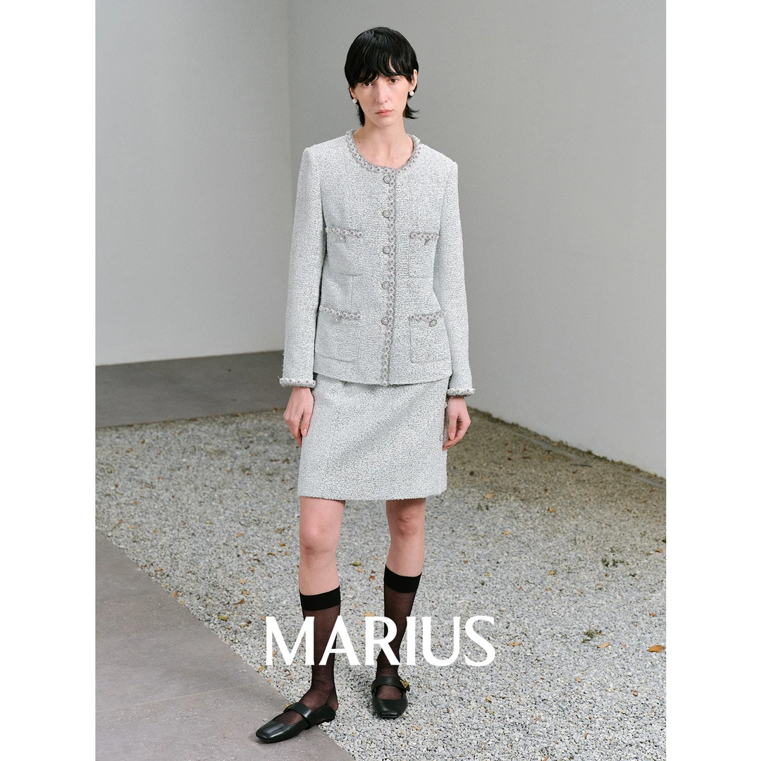 MARIUSMARIUS银珍珠H型直身设计立体四贴袋经典气质小香外套