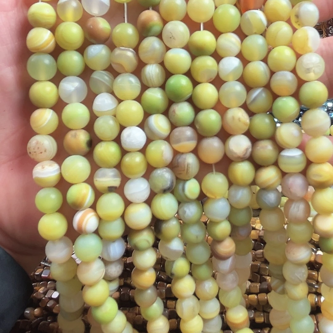 玛瑙/玉髓合金珠宝半成品A752，牛油果磨砂缠丝玛瑙一条8mm