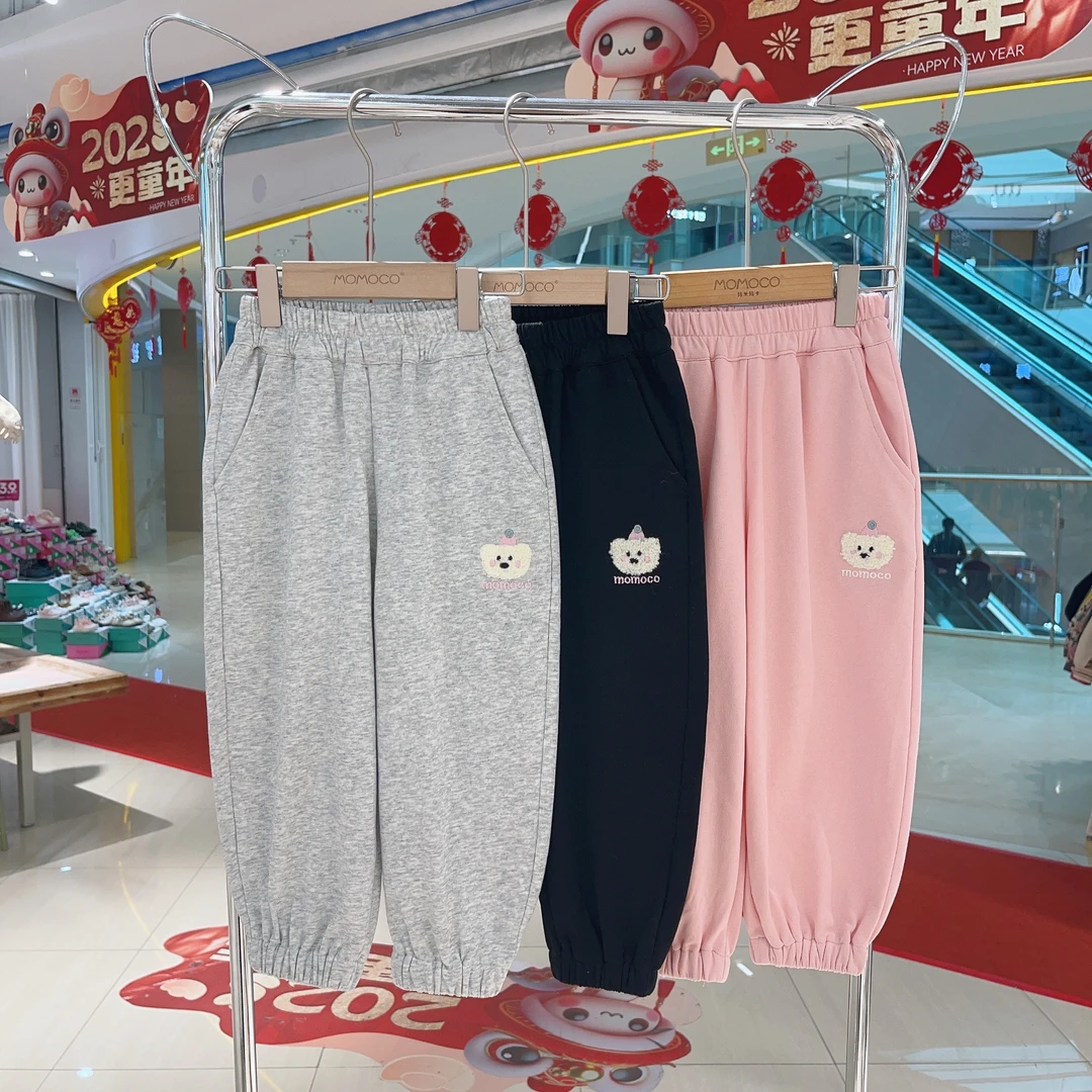 MOMOCO2025款春季女童潮流绣花洋气百搭休闲卫裤20250208002&3&4