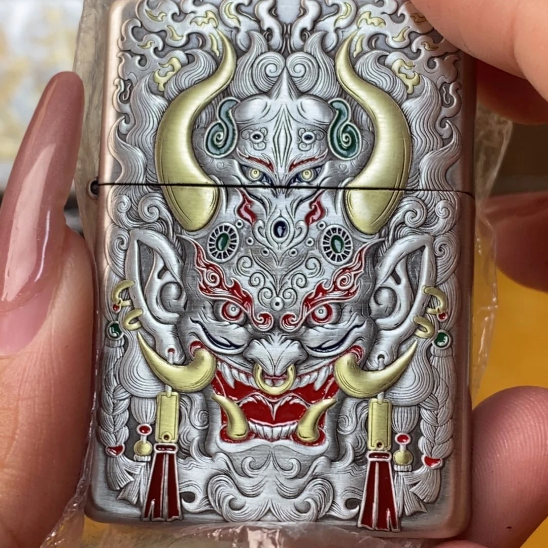 铜波若面具打火机