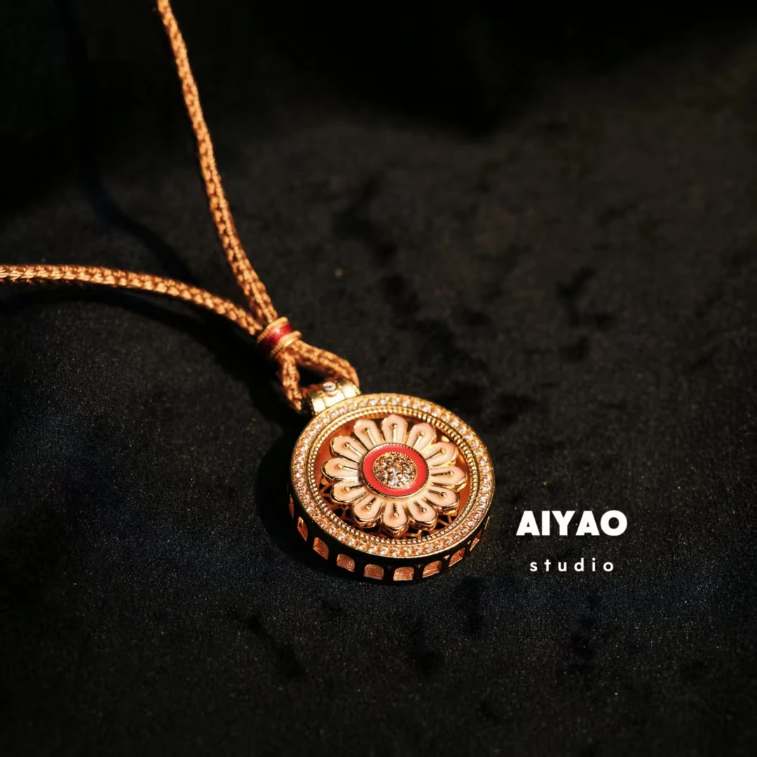 合金手链 【AIYAO】粉莲花罗盘项链B54