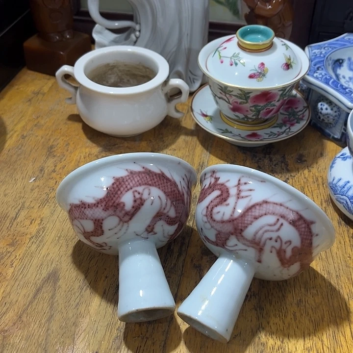 小***渣其他釉里红高足杯子