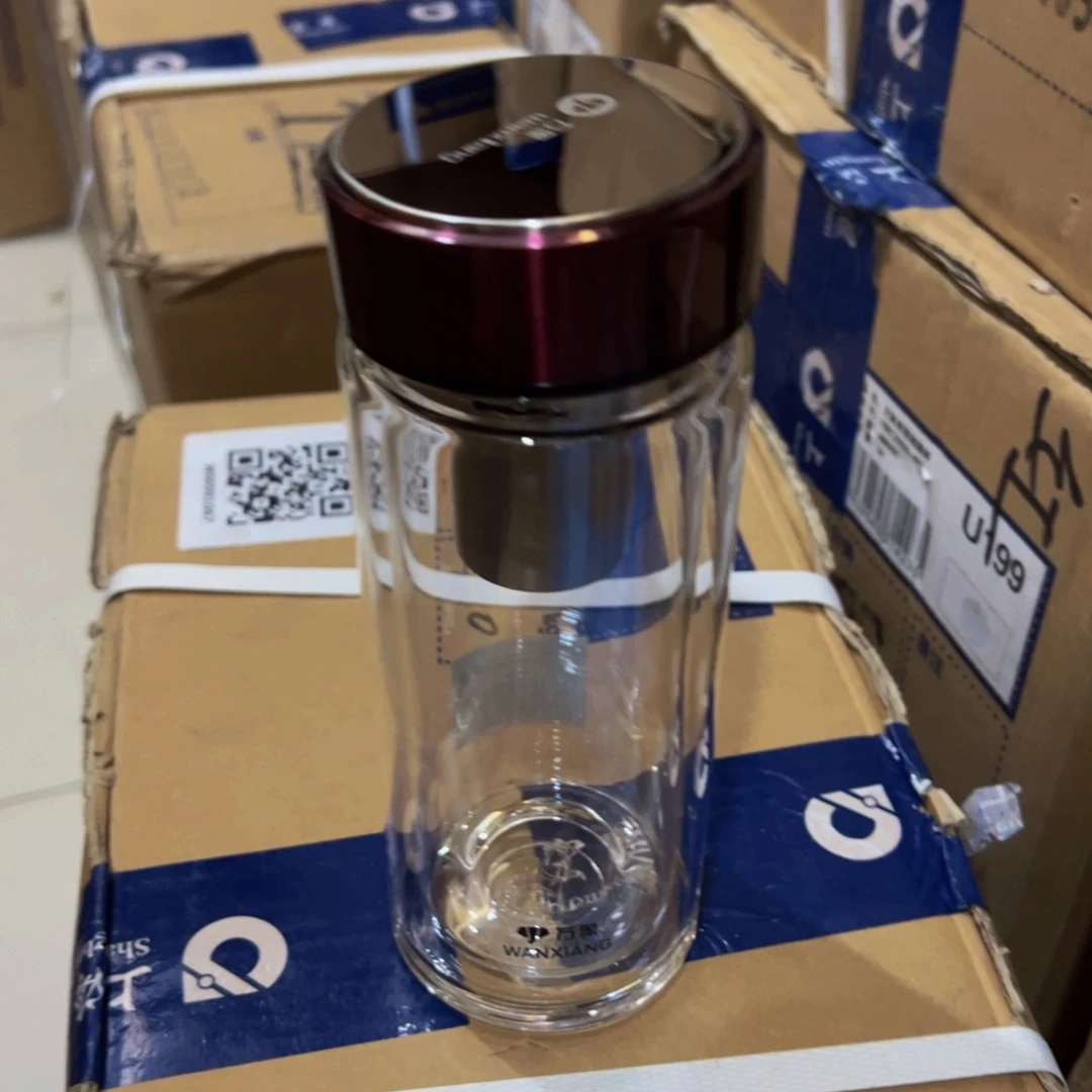万象v266双层玻璃杯410➕杯套红色