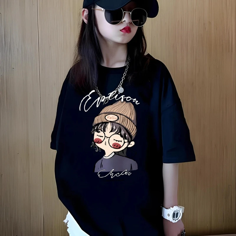 女童ins短袖t恤上衣纯棉夏季新款圆领儿童宽松洋气儿童时髦女童装