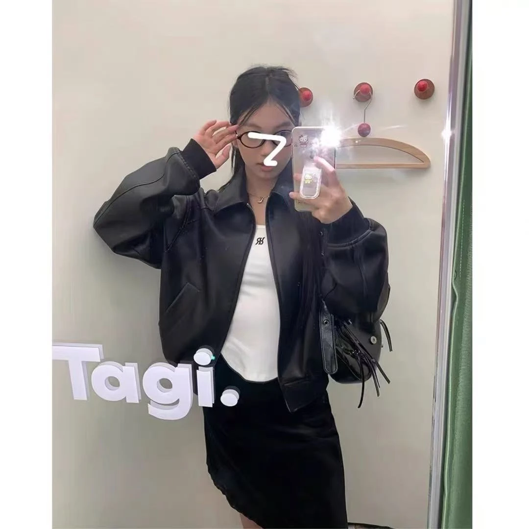 百搭黑色皮衣外套女款2025新款秋高级感短款气质美拉德皮夹克女