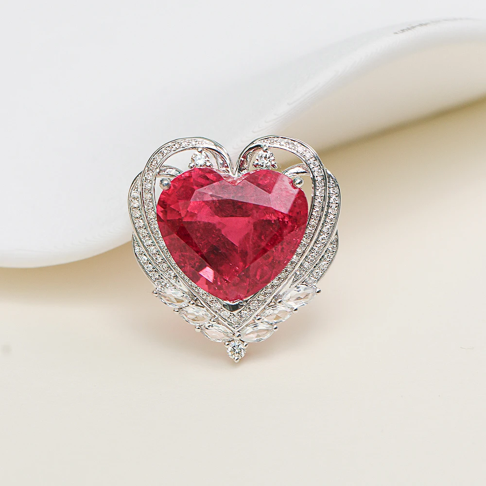 18K金碧玺吊坠 天然巴西卢比来15.2ct 浪漫爱心 精工迷人满火彩