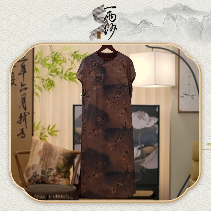 【玉簪花仙子●赐安】239829桑蚕丝湖丝香云纱连衣裙长袍新中式45