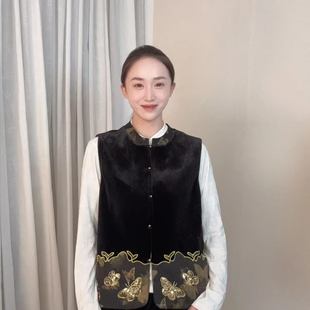 【丝绒蝴蝶】2025新款国风新中式丝绒刺绣马甲Ymy-15