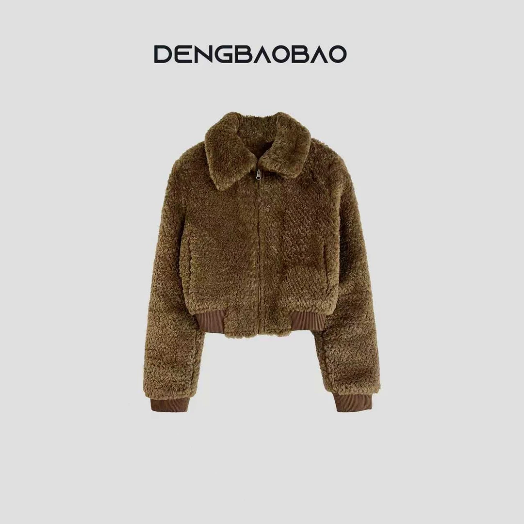Dengbaobao 【焦糖可可】韩系时髦加厚保暖短款两面穿毛毛外套女冬