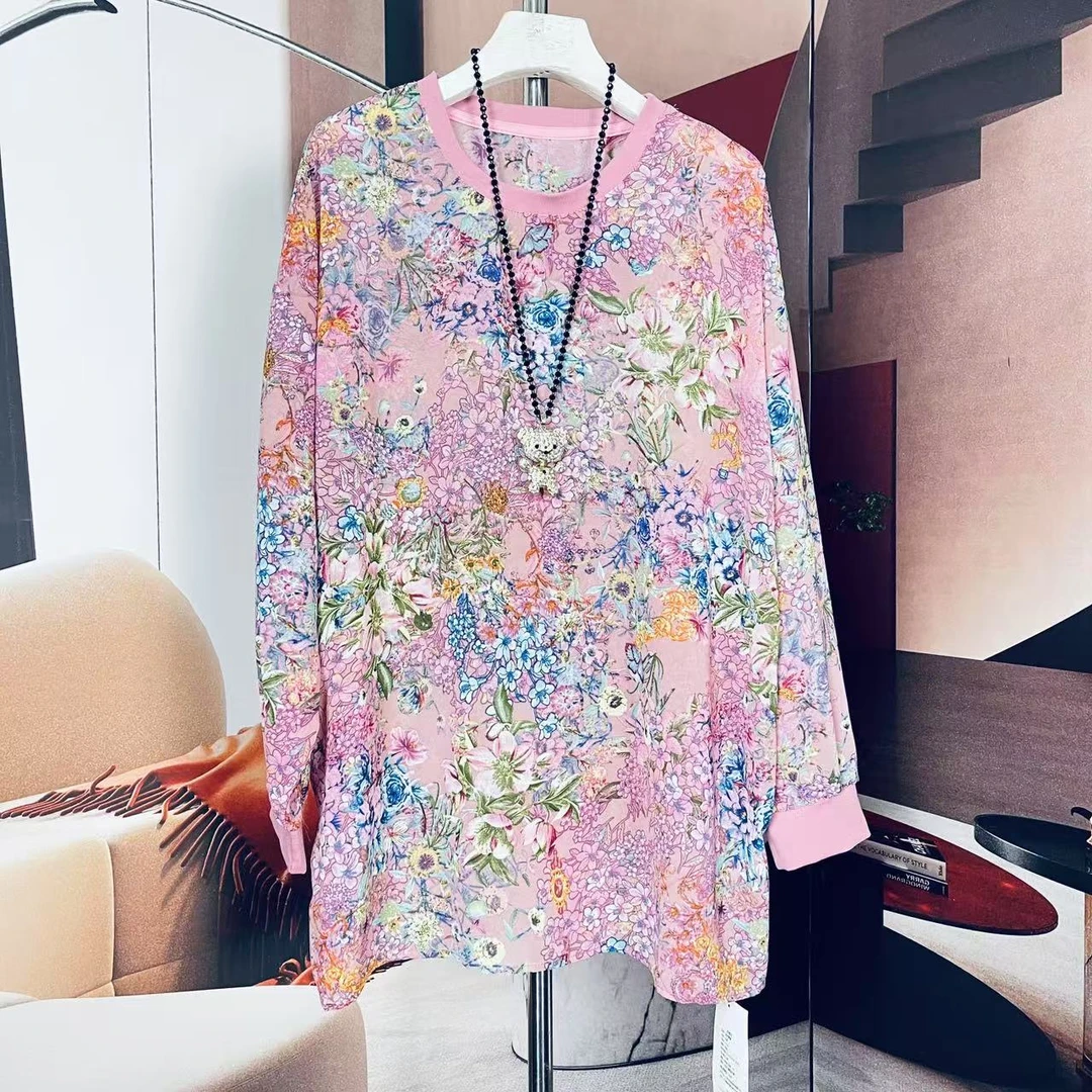 小碎花丝麻2025大码女款显瘦老年女装妈妈打底衫内搭可外穿洋气