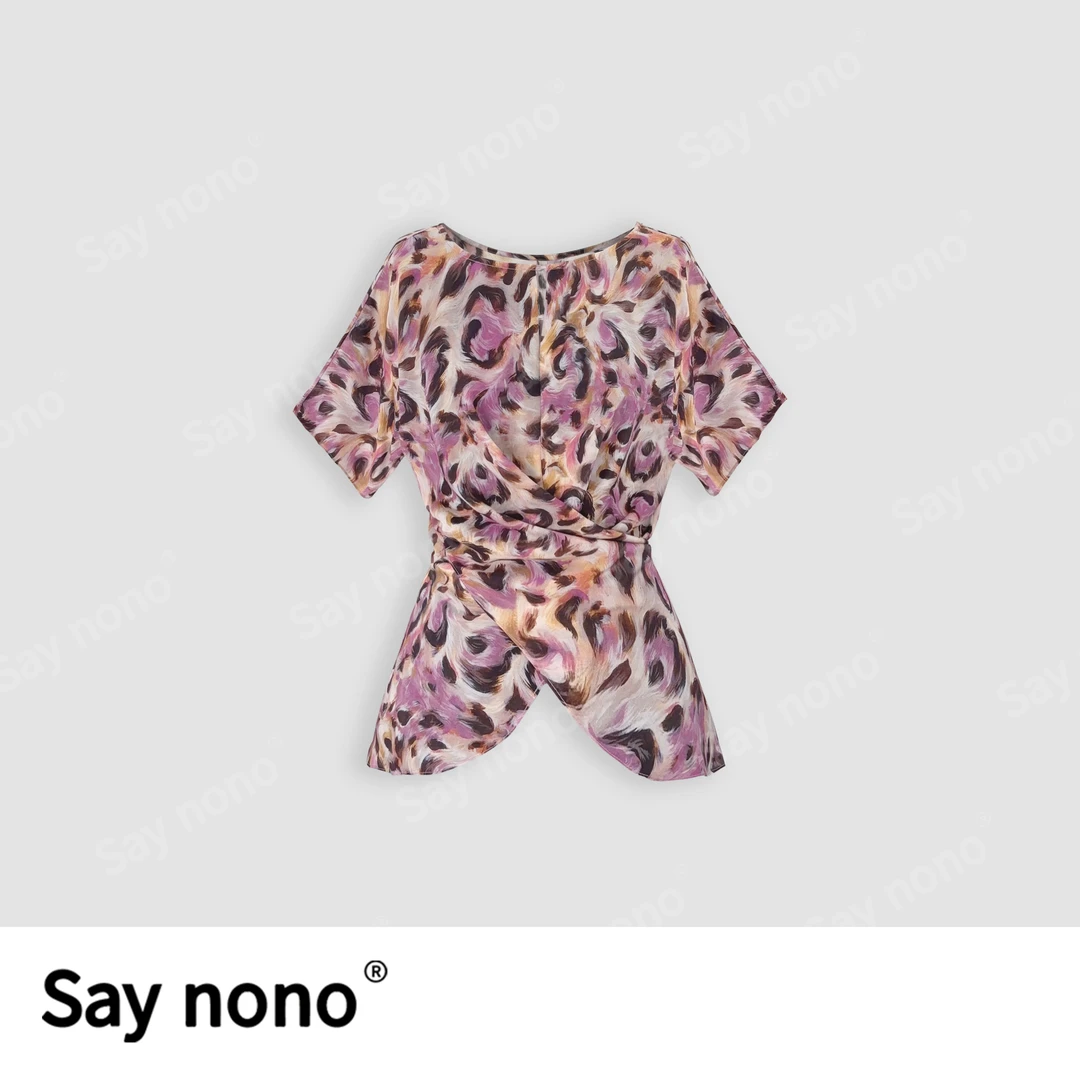 懒猫nono│Saynono时尚轻奢气质桑蚕丝印花衬衫上衣短袖 H0809X