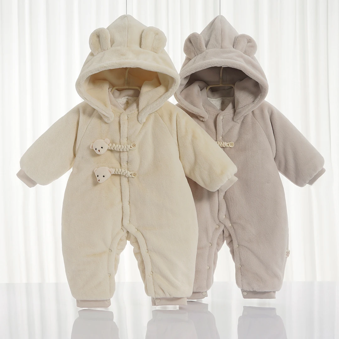 婴儿冬季加棉保暖可爱小熊哈衣宝宝加厚连体衣男女款外穿冬天抱衣
