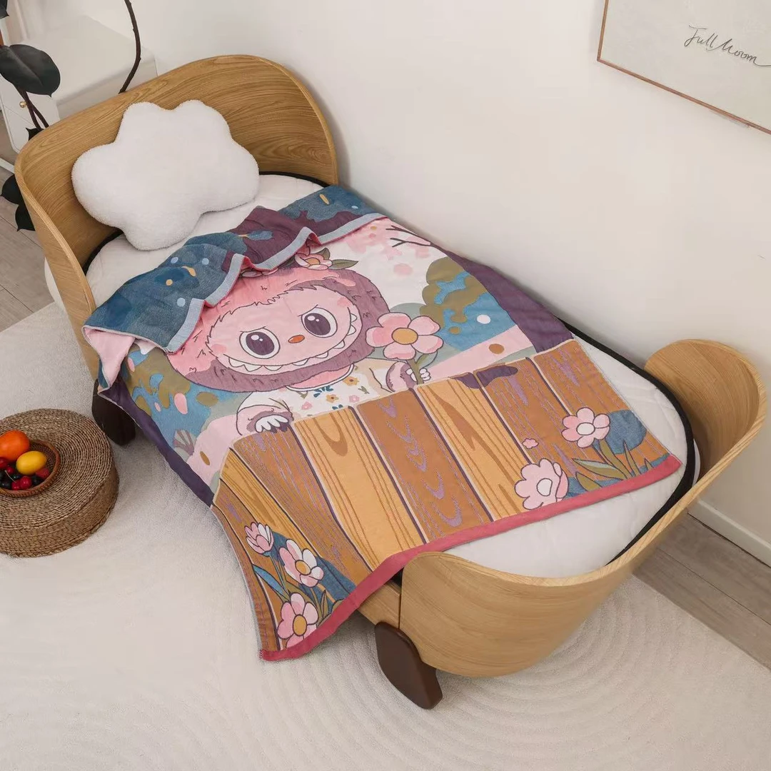 【拉布布】120*150cm亲肤可爱卡通柔软纱布泡芙被XH