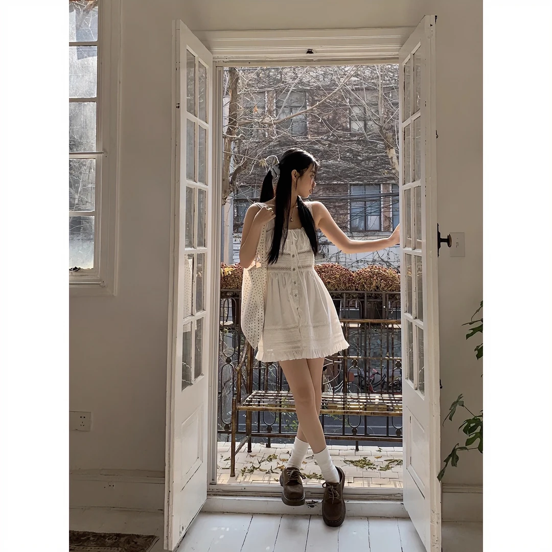 【秋秋清仓】小众褶皱甜酷辣妹吊带短款连衣裙241V0026