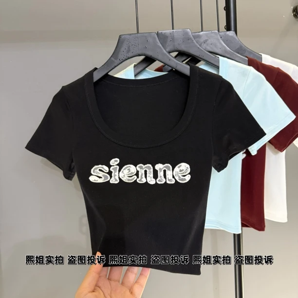 蕾丝刺绣短袖t恤女春夏纯欲辣妹独特绝美小上衣打底衫内搭228#